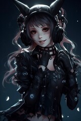 Naklejka premium Happy Gothic Girl Anime character portrait, Generated AI