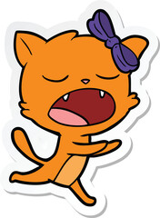 sticker of a cartoon yawning cat