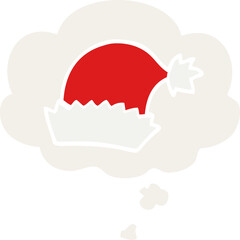 cartoon christmas hat with thought bubble in retro style