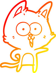 warm gradient line drawing of a funny cartoon cat