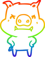 rainbow gradient line drawing of a angry cartoon pig