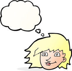 cartoon female face with thought bubble
