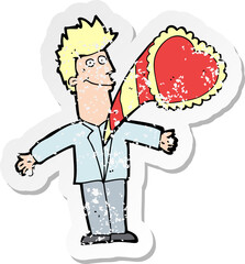 retro distressed sticker of a cartoon man with love heart