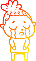 warm gradient line drawing of a cartoon crying woman