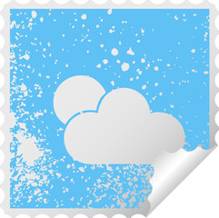 distressed square peeling sticker symbol of a sunshine and cloud