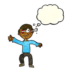 cartoon amazed boy with thought bubble