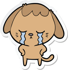 sticker of a cute puppy crying cartoon