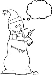 freehand drawn thought bubble cartoon snowman