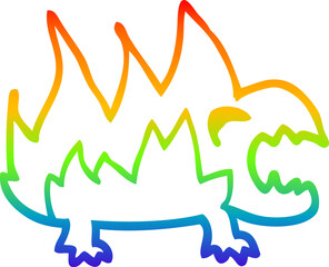 rainbow gradient line drawing of a cartoon fire demon