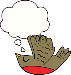 cartoon flying bird with thought bubble
