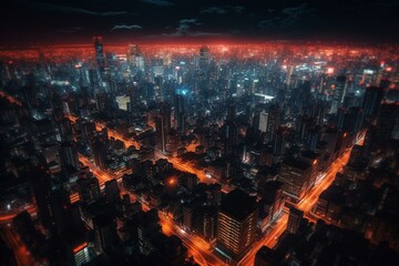 A futuristic Tokyo-like city with glowing skyscrapers at night. Generative AI