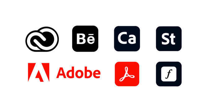 Adobe Applications - popular adobe applications logos. Vector. editorial illustration.