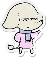 distressed sticker of a annoyed cartoon elephant
