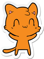 sticker of a cartoon happy cat
