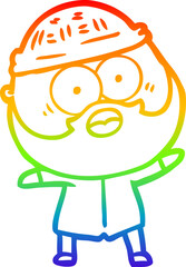 rainbow gradient line drawing of a cartoon surprised bearded man