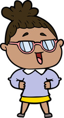 cartoon happy woman wearing spectacles
