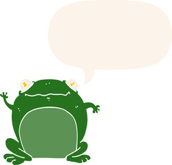 cartoon frog with speech bubble in retro style