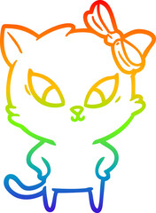 rainbow gradient line drawing of a cartoon cat