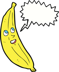 cartoon happy banana with speech bubble