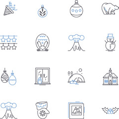 Twelfth Night line icons collection. Comedy, Deception, Romance, Misrule, Disguise, Illyria, Madness vector and linear illustration. Sensuality,Transformation,Festivity outline signs set