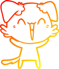 warm gradient line drawing of a happy little dog cartoon