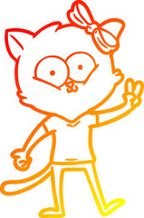 warm gradient line drawing of a cartoon cat