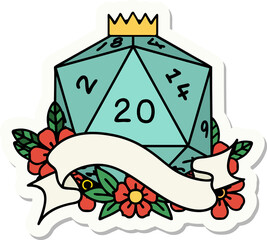 sticker of a natural twenty D20 dice roll
