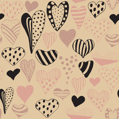 hearts are small and cute on a pale pink background. Hearts seamless pattern. Ready template for design, postcard, print, poster, party. Vector