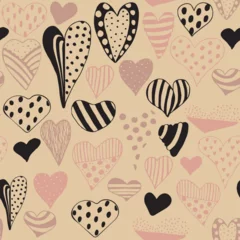 Fotobehang hearts are small and cute on a pale pink background. Hearts seamless pattern. Ready template for design, postcard, print, poster, party. Vector © Alena