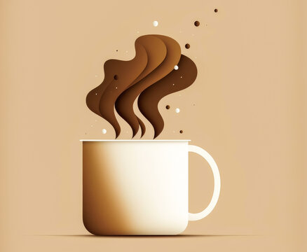 Image of a coffee cup giving off steam, symbol of energy and freshness. Brown and white colors giving a feeling of awakening. Generative AI