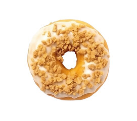 Top view crispy white chocolate donut on cutout transparent PNG background. Generative AI