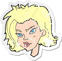 retro distressed sticker of a cartoon female face