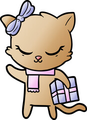 cute cartoon cat with present