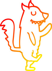 warm gradient line drawing of a cartoon dancing dog