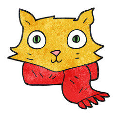 freehand textured cartoon cat wearing scarf