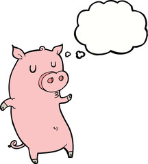 funny cartoon pig with thought bubble