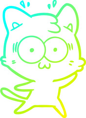 cold gradient line drawing of a cartoon surprised cat
