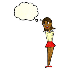 cartoon happy woman with thought bubble