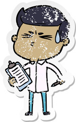 distressed sticker of a cartoon man sweating