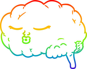 rainbow gradient line drawing of a cartoon brain
