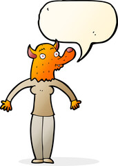 cartoon friendly fox woman with speech bubble