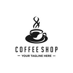 Coffee shop logo. Cafe mug icon. Latte aroma symbol. Espresso hot drink cup sign. Arabica cappuccino emblem.  Suitable for your design need, logo, illustration, animation, etc.