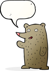 cartoon waving bear with speech bubble