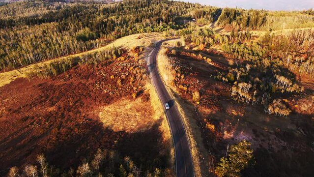 Beautiful sunset ride at Nebo Loop road in Utah, USA. Aerial view