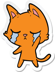 sticker of a crying cartoon cat