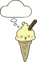 cute cartoon ice cream with thought bubble