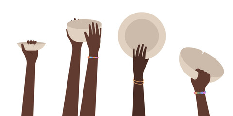 Starving people. Poverty stricken starving famine hands. Illustration of Starving People Asking for Food