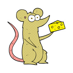 freehand drawn cartoon mouse with cheese