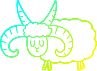 cold gradient line drawing of a cartoon long horned ram