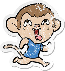 distressed sticker of a crazy cartoon monkey jogging